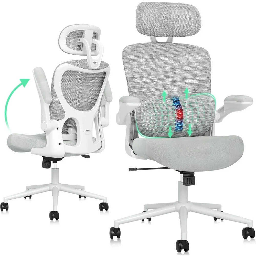 

Ergonomic Office Chair, Comfy Mesh Desk Chair, High Back Computer Gaming Chairs with Adjustable Lumbar Support, Flip-Up A