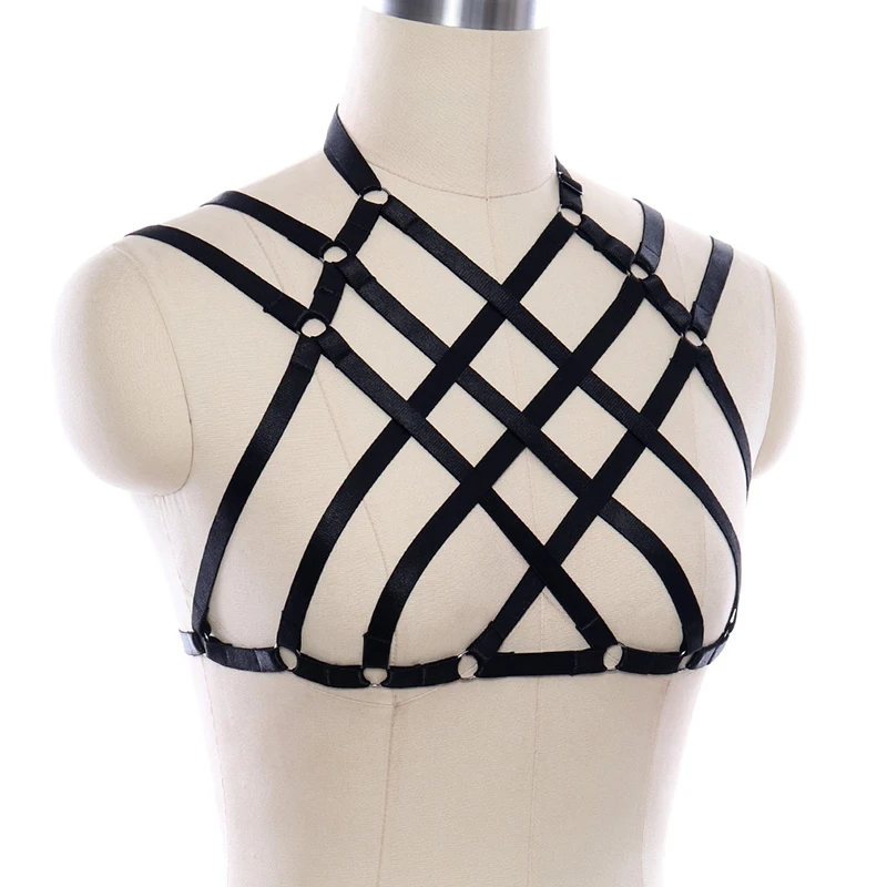 Women Black Bondage Hollow Lingerie Body Cage Belt Sexy Underwear Halloween Harness Suspender Goth Crop Top Cage Bra