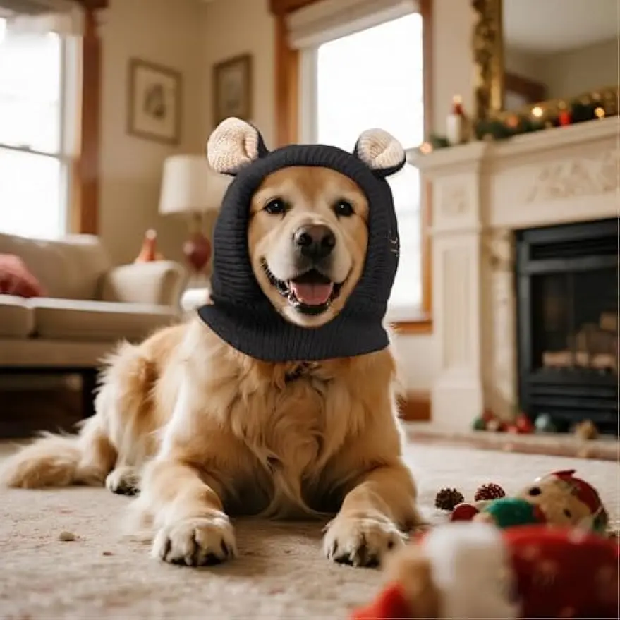 Dog Ear Muffs Noise Protection Knitted Hats Pet Neck Ear Warmer for Winter Knitted Cap for Anxiety Calm Down for Dog Cat view 4