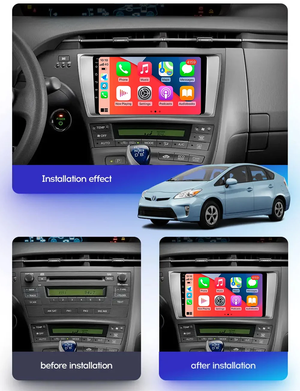 Android 14 Carplay Car Radio For Toyota Prius XW30 2009 2010 2011 - 2015 Navigation GPS Multimedia Player wifi+4G BT Auto 2 DIN