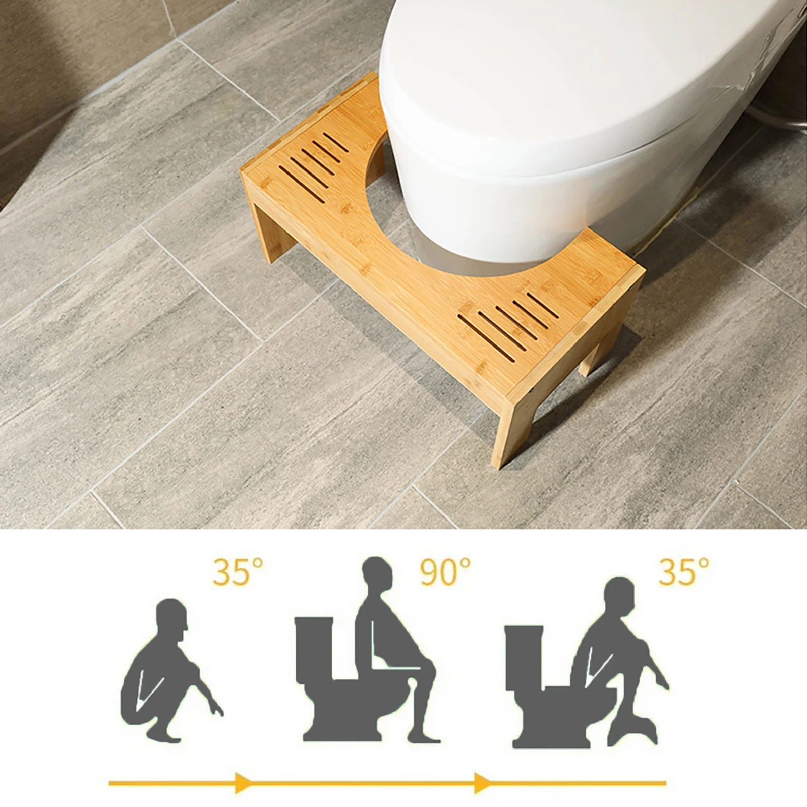 Bamboo Toilet Stool For Kids Bathroom Waterproof Non-slip Poop Seat Pregnant Restroom Stand Old People Squat Bench for Tawny