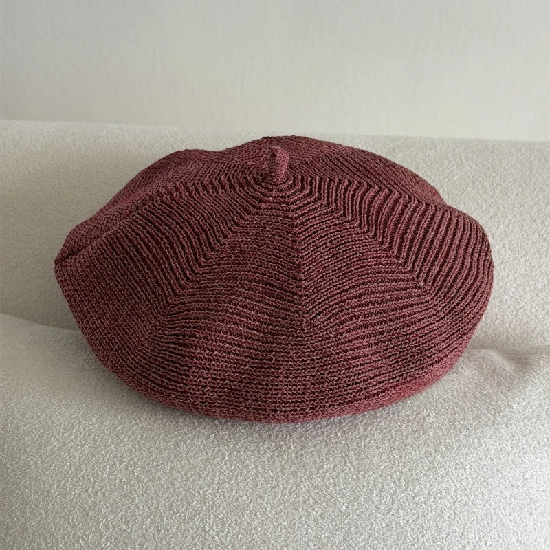 Koreanische einfache gekräuselte Strickmütze für Damen, Frühling und Herbst, dünne atmungsaktive achteckige Malermütze, elegante Newsboy-Kappe – Detail 11