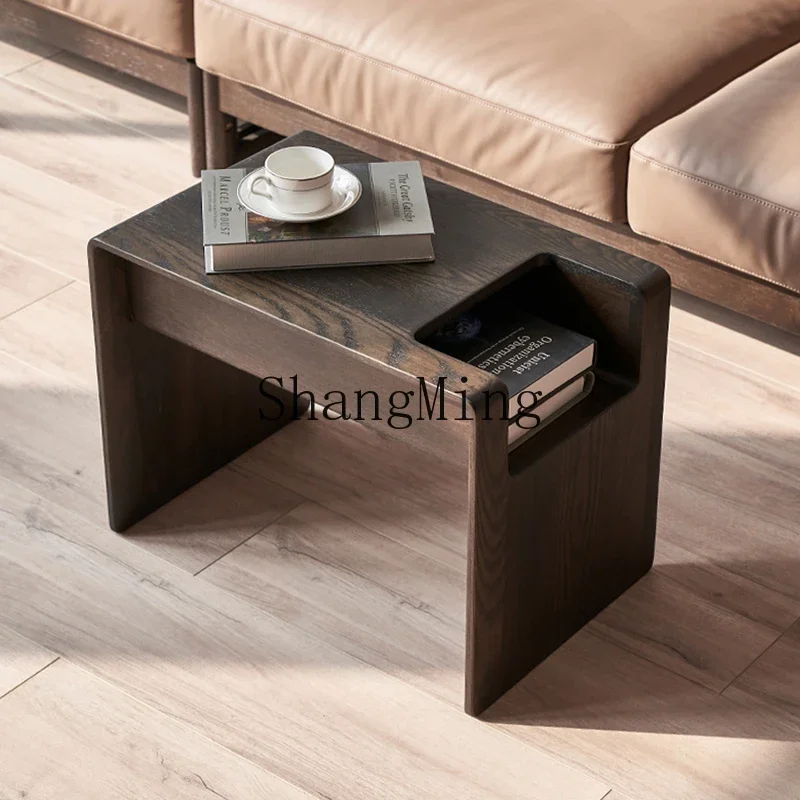 ZYYSofa تخزين جانبي طاولة جانبية من الخشب الصلب الرماد الأبيض المدخن اللون طاولة زاوية غرفة المعيشة المنزل طاولة القهوة الفنية الإبداعية #2
