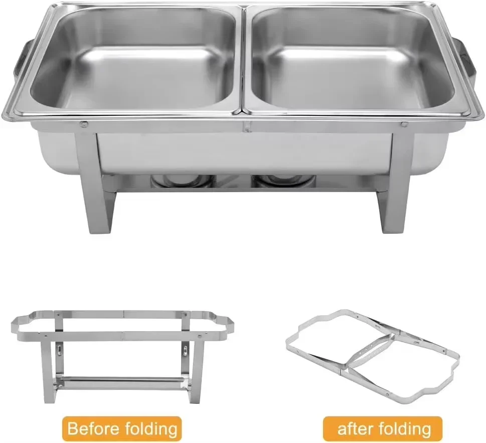 Stainless Steel Chafing Set Silver Rectangular Catering Chafer Warmer Set with tray Pan Lid Folding Frame