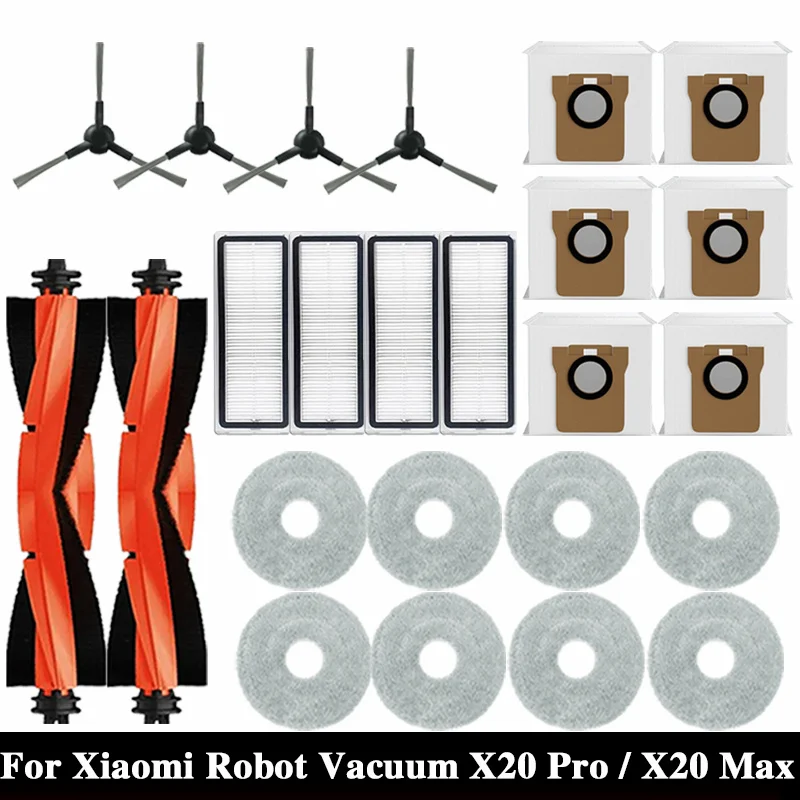 For Xiaomi Robot Vacuum X20 Max / X20 Pro Parts Accessories Main Brush Side Brush Hepa Filter Mop Cloth Dust Bag Replacement