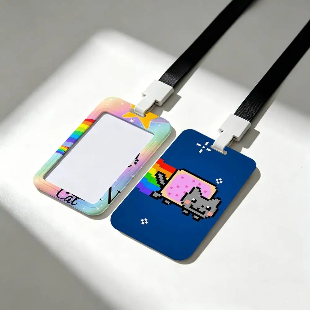 Cute N-Nyan Cat Card Holder Neck Strap Pendant Door Badge Holder Lanyards Keychain Work Credential Case Gift