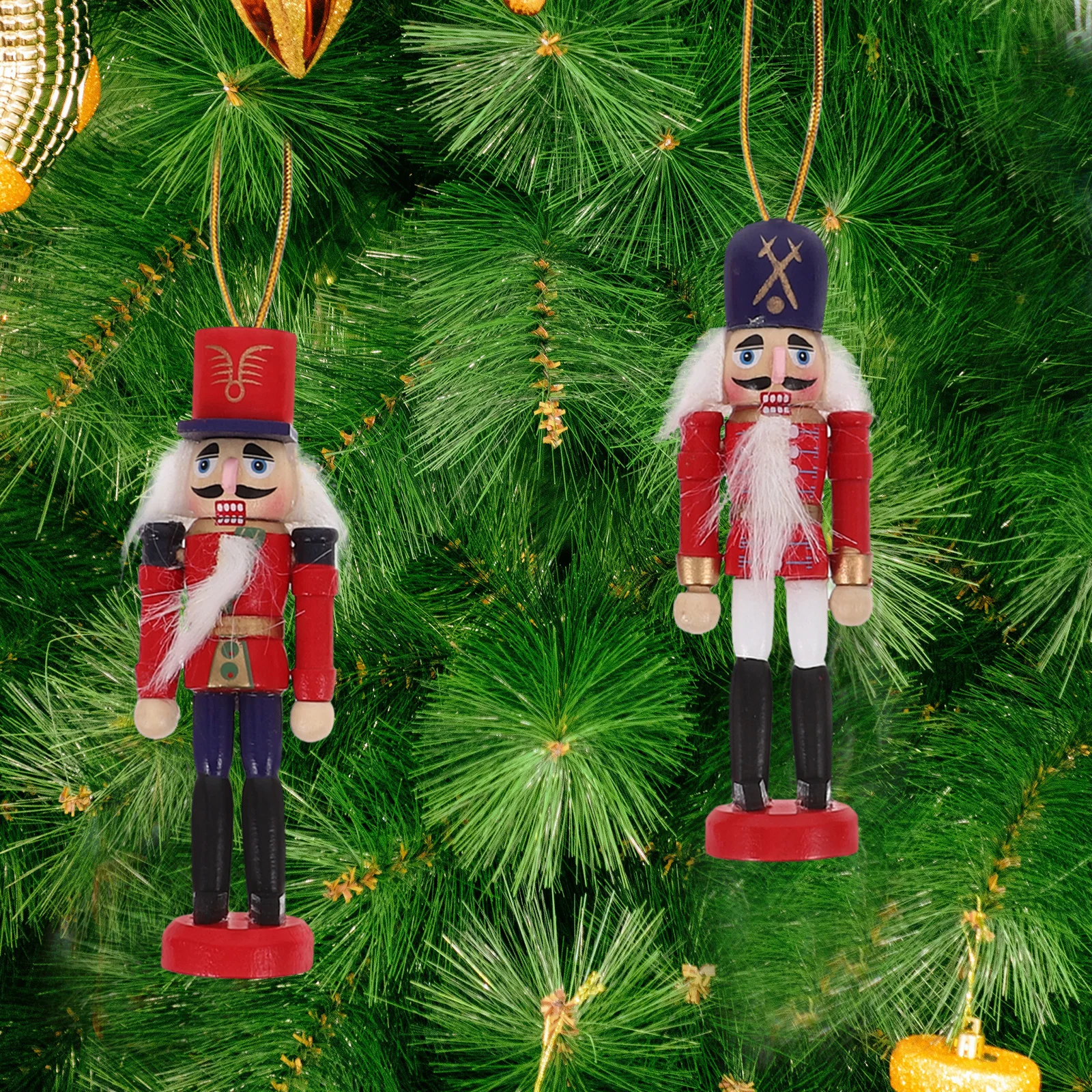 

6pcs Wooden Nutcracker Ornaments Christmas Tree Hanging Decorations Bright Color Xmas Party Supplies Festival Figures Wood