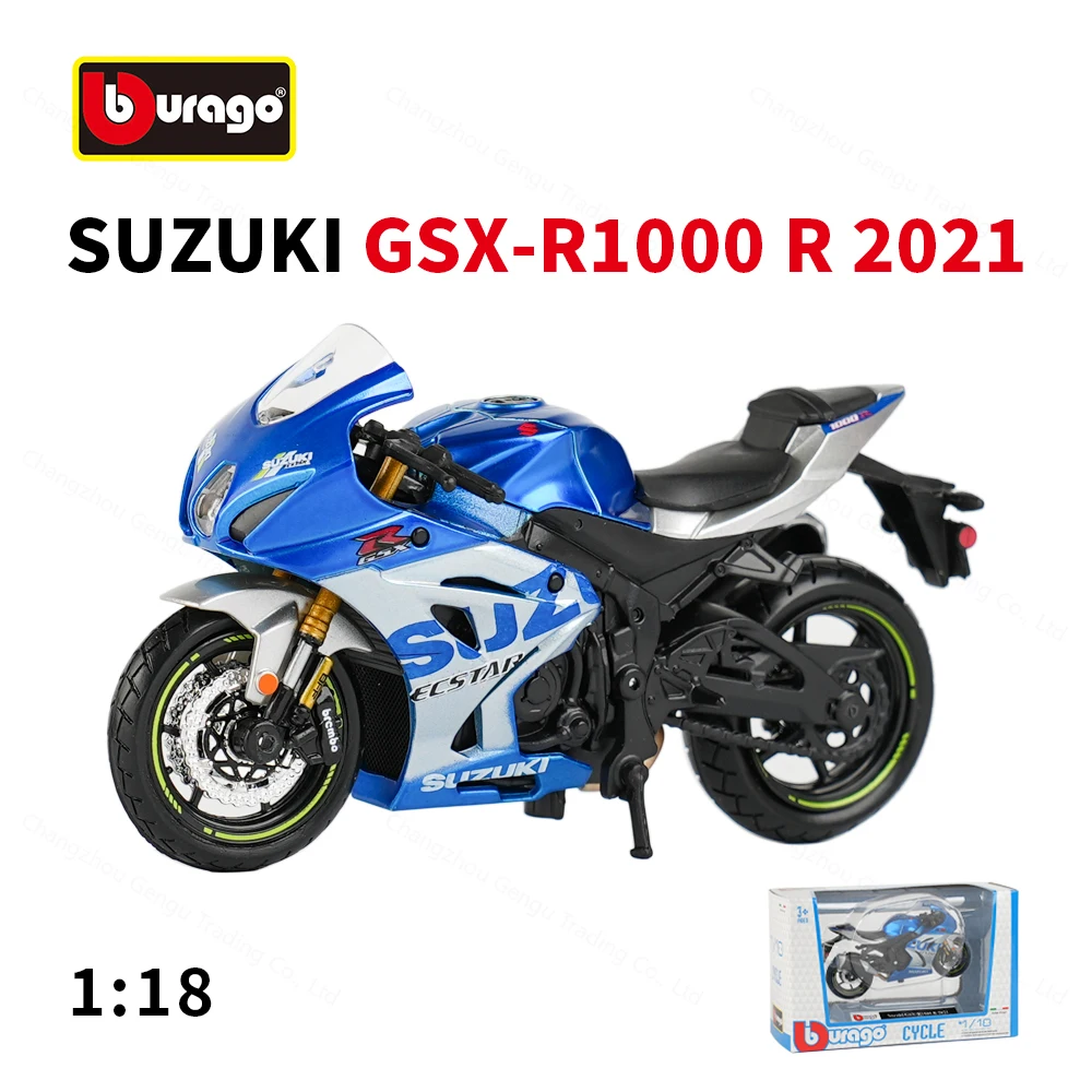 Bburago 1:18 2021 Suzuki GSX-R1000 R Static Die Cast Vehicles Collectible Motorcycle Model Toys