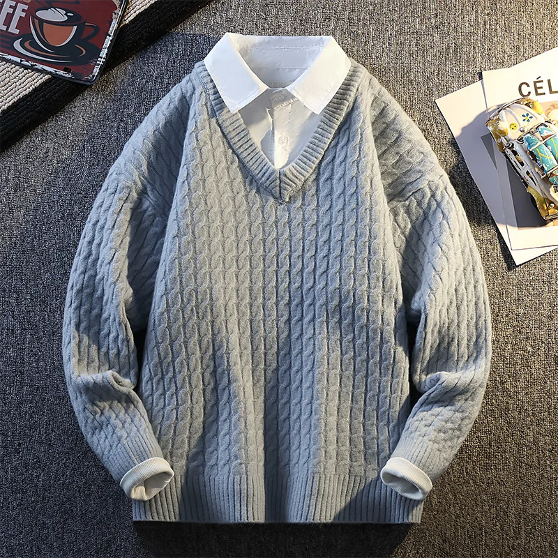 Fake Two-piece Shirt Sweater Pullover Spliced   long-sleeved Casual Fashion Top