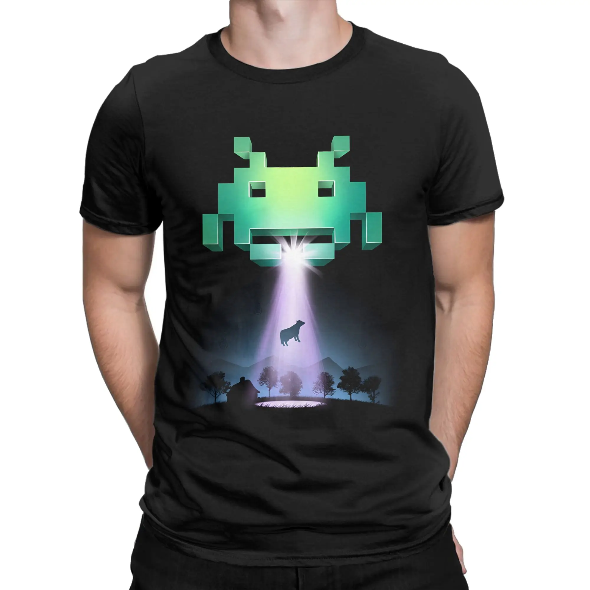 Camiseta Space Invaders para homens e mulheres, camiseta exclusiva de algodão puro, gola redonda, camisetas de videogame, manga curta, roupas plus siz