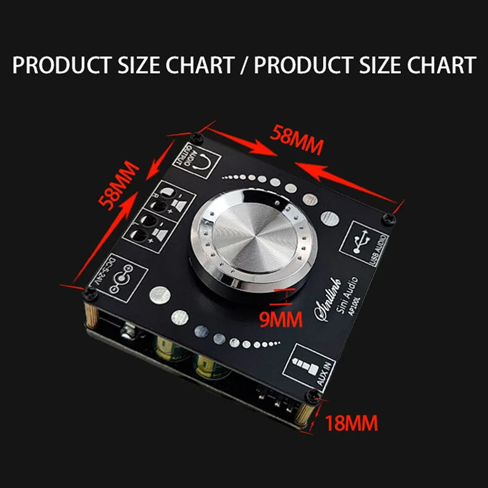 Digital Amplifier Board 100WX2 Stereo Bluetooth with 360 Degree Volume Control High Sensitivity Easy to Use for Audio Module