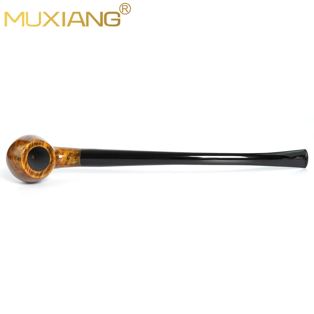 MUXIANG classic briar tobacco pipe curved handle long tobacco pipe acrylic pipe handle Father\'s Christmas gift reading pipe