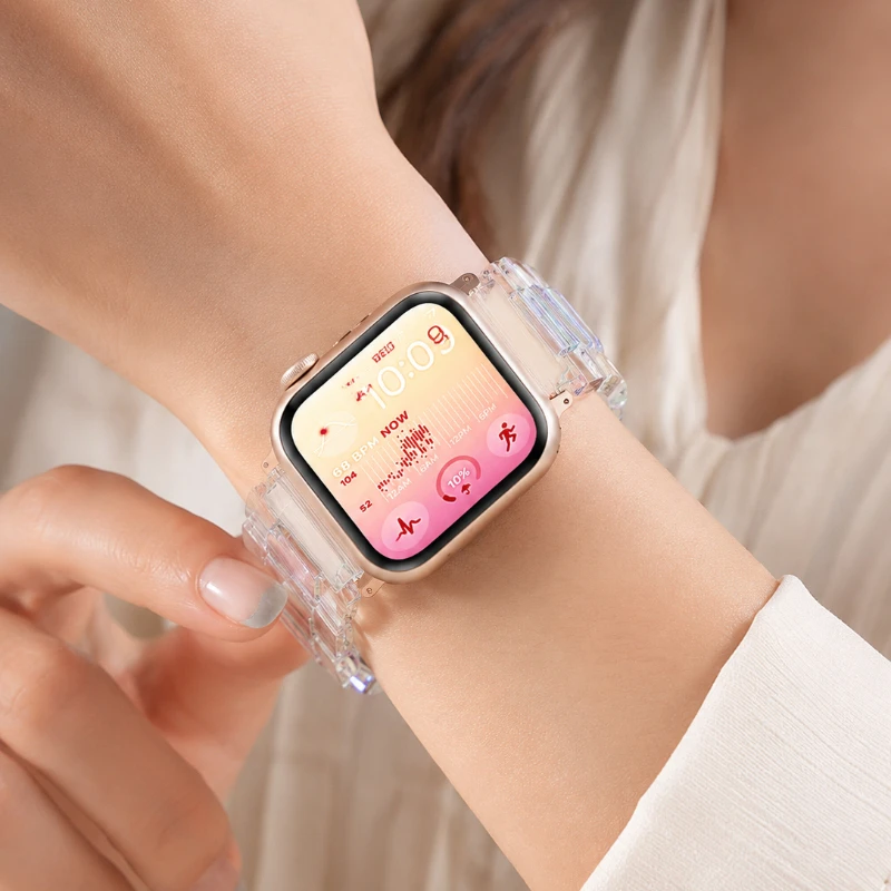 Resin Band for Apple Watch Strap 38mm 49 40 44 41 45 42 46mm Sparkle Transparent Bracelet iWatch Series 12 11 10 9 8 7 6 5 4 SE