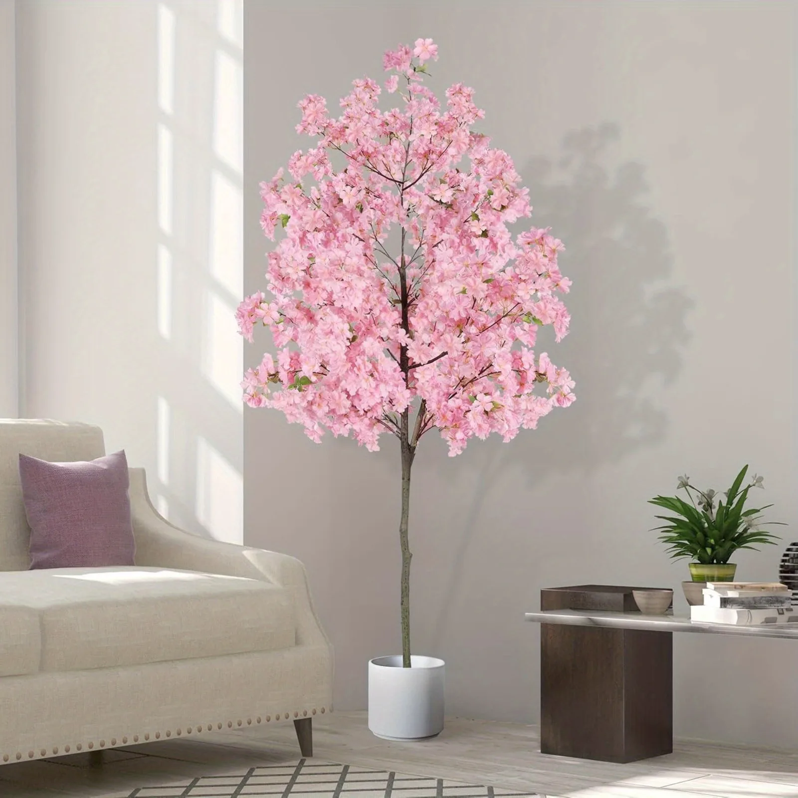 

6-Foot Tall Artificial Cherry Blossom Tree, a Faux Silk Plant in a Plastic Nursery Pot, Perfect for Indoor Decoration in Homes A