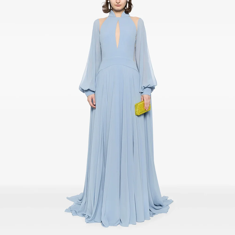 Vestidos de Noche sencillos, cuello alto, mangas largas, vestidos de noche de sirena, elegantes hasta el suelo, vestidos de graduación personalizados 2025