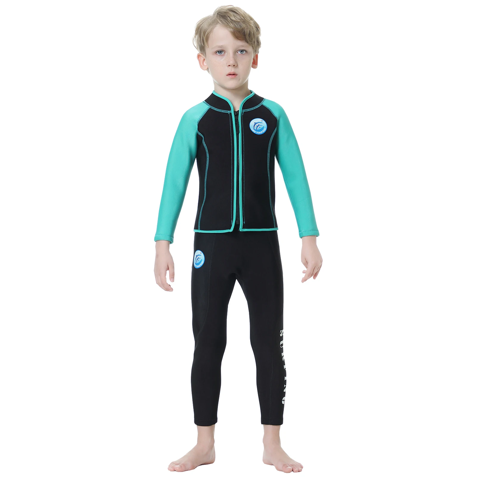 2.5MM Neoprene Wetsuit 2-Piece Girls Boys Scuba Freediving Tops+Pants Anti-UV Surfing Swimming Diving Children's Jellyfish Suits