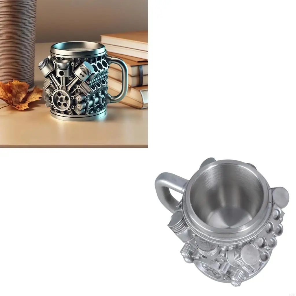 37ME Industrial Insulated Mug Stainless Steel Inner Layer Beer Cup Resin Water Container with Automotive Engine