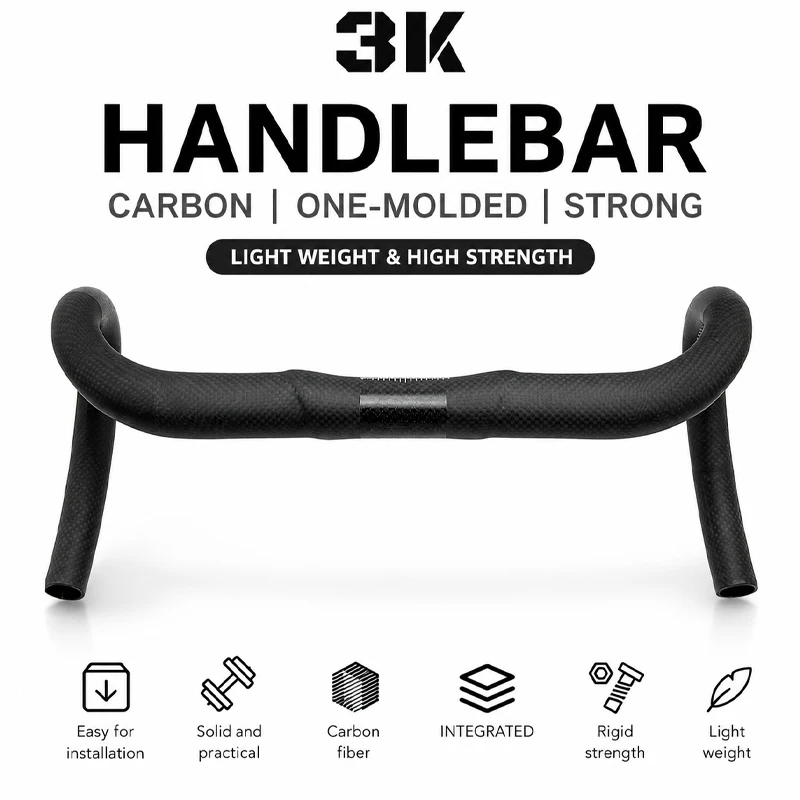 3K Carbon Fiber Road Bicycle Handlebar 380-460mm External Route Carbon Bicycle Parts