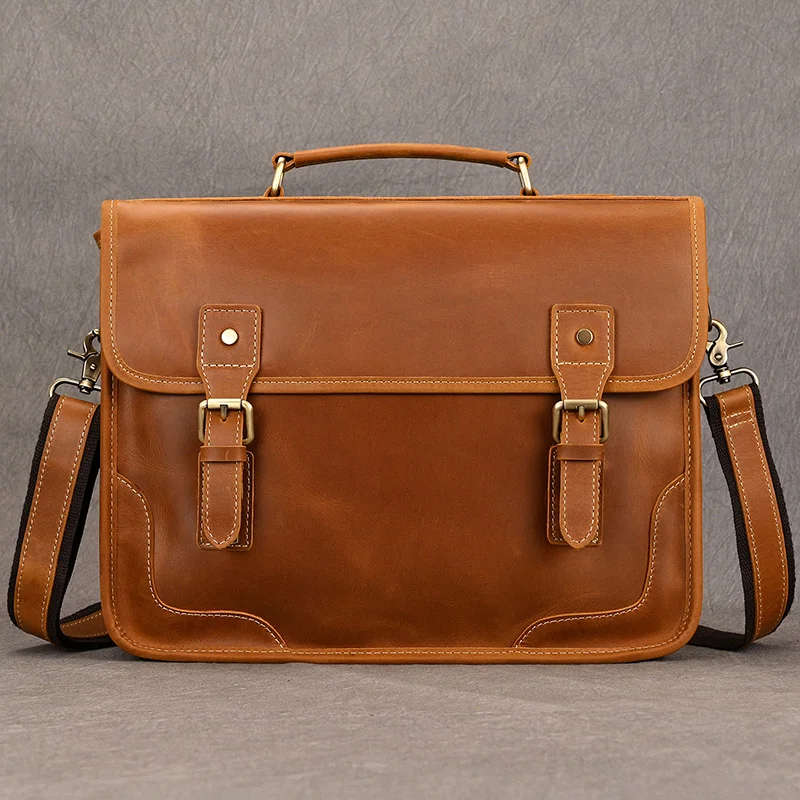 

New Designer Leather Laptop Briefcase Genuine Leather Men's Computer Bag Working Handbags Tote Bag Man Male 14 Inch Shoulder Bag