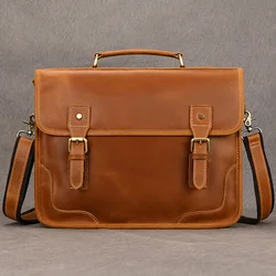 New Designer Leather Laptop Briefcase Genuine Leather Men's Computer Bag Working Handbags Tote Bag Man Male 14 Inch Shoulder Bag