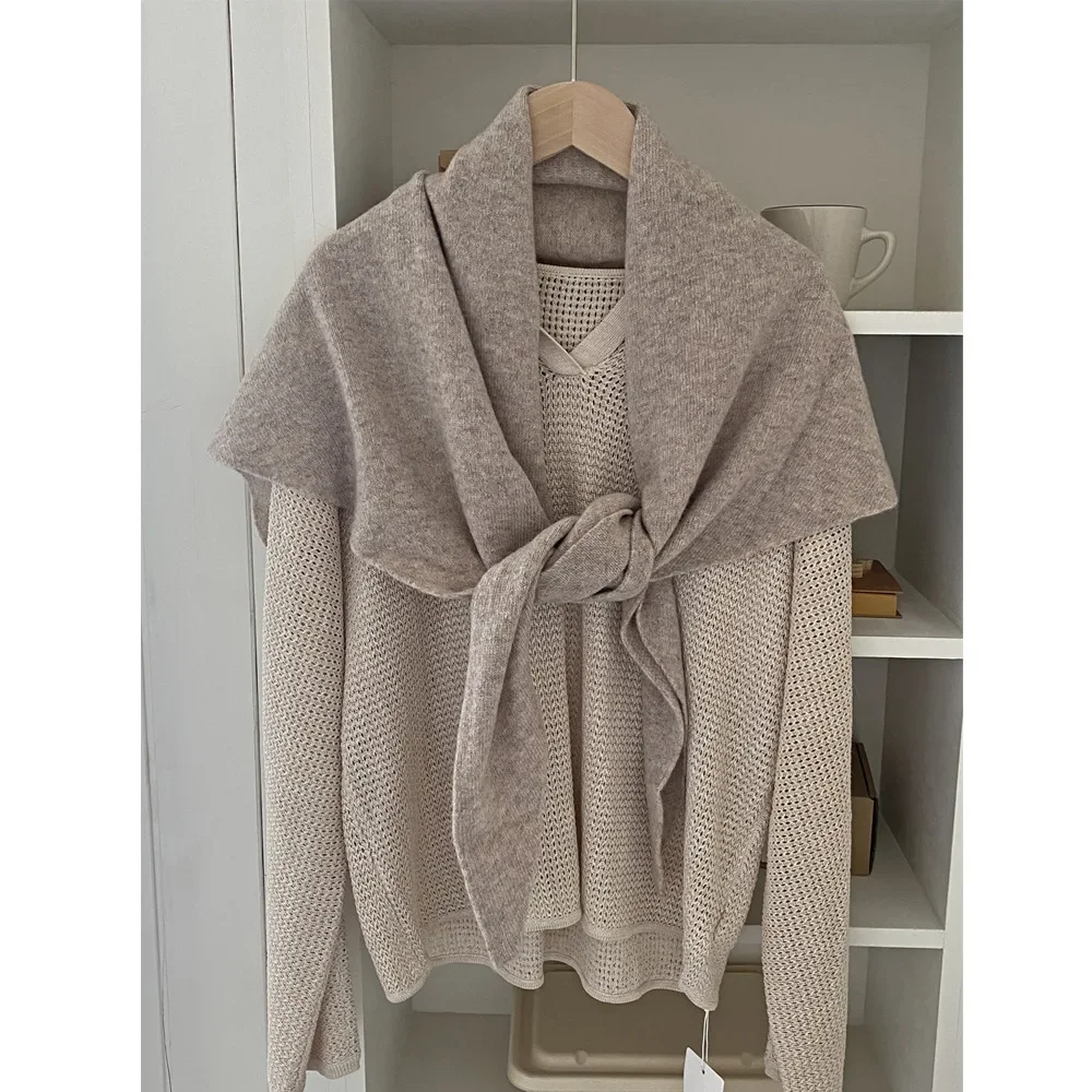 

100% чистая шерсть, вязаный большой треугольный шарф, шаль, модный универсальный австралийский дизайн, Dongdaemun, корейский новый стиль, теплый