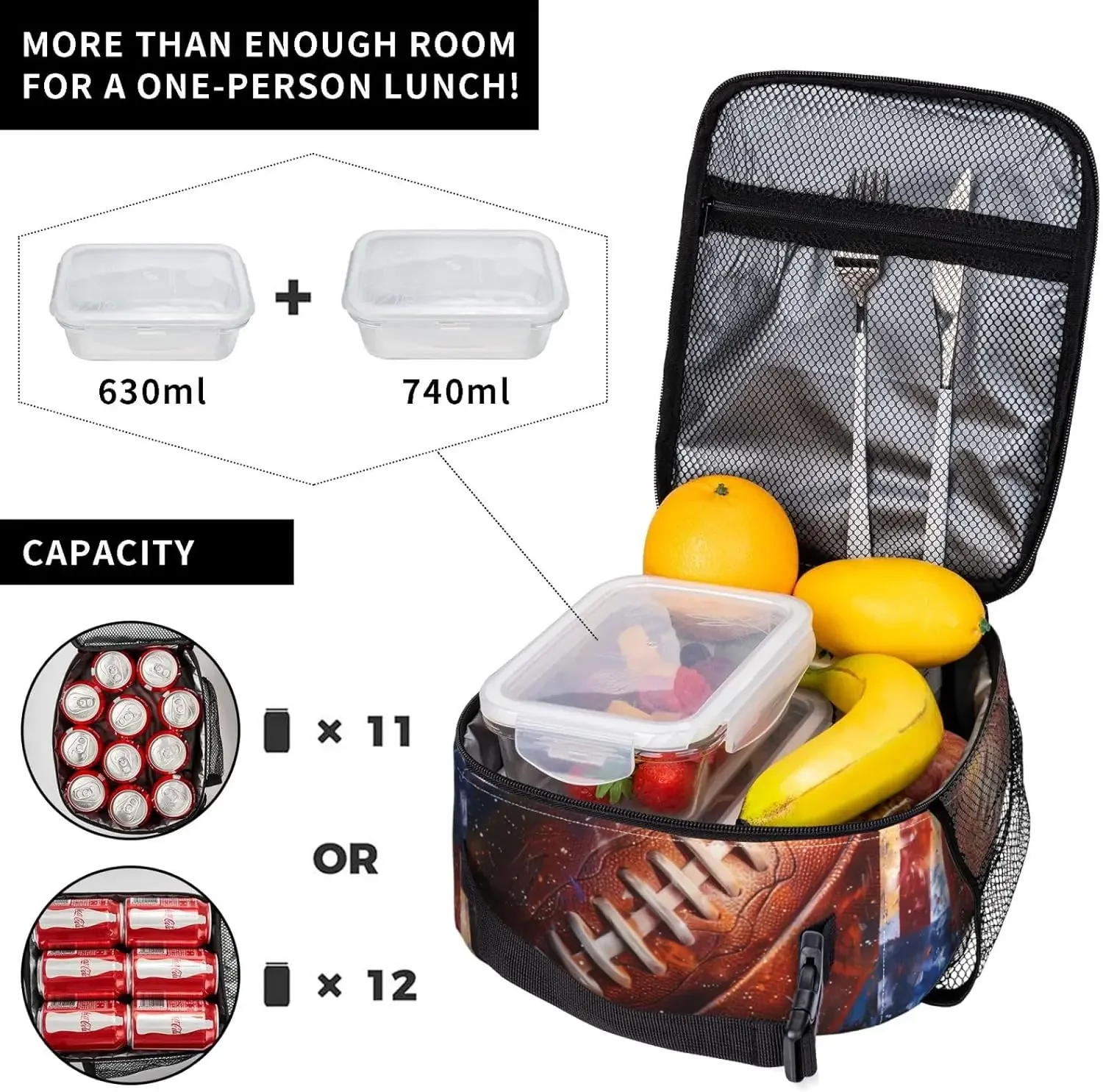 Men Boys Kids Football Lunch Box for Work,Picnic,School,Travel,Hiking,Beach or Fishing Polyester Sprot Fire Football Rugby Them