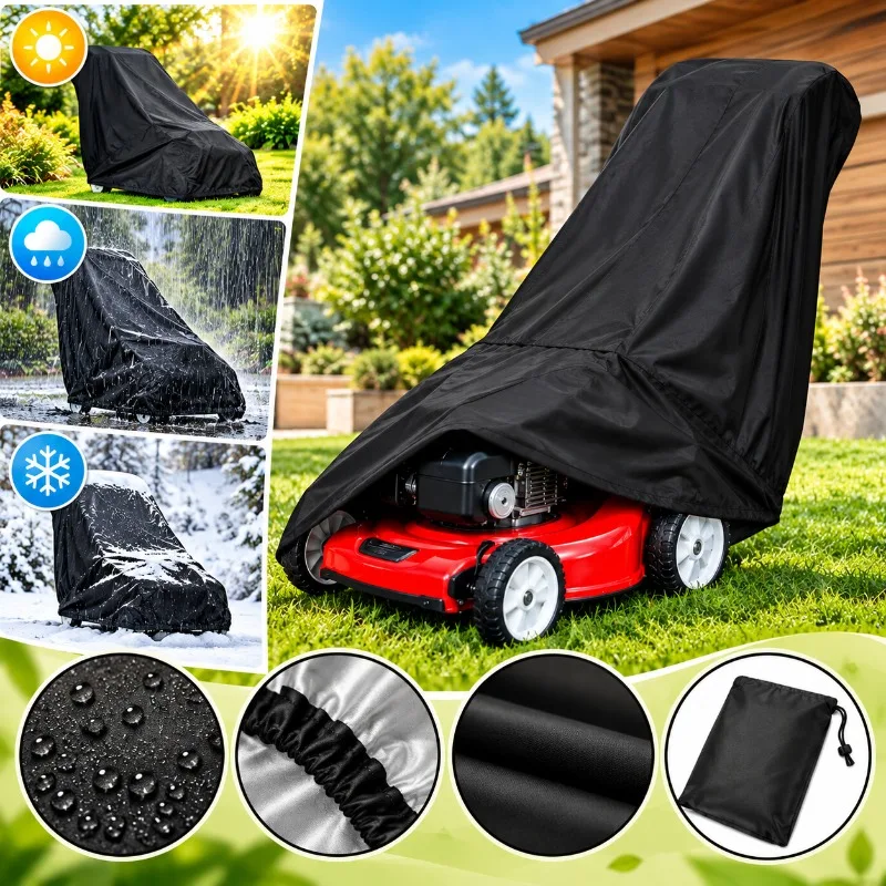 Lawn Mower Cover Waterproof Dustproof UV Protective Covers for Push Walk Behind Mowers Outdoor Garden Equipment with Elastic Hem