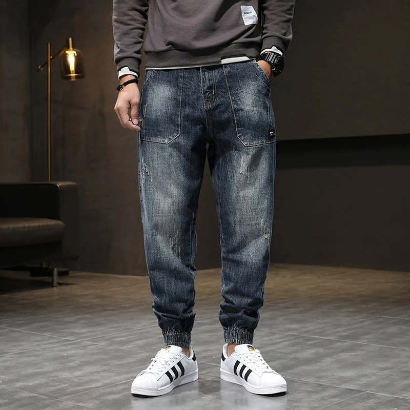 Fashion Streetwear Men Jeans Retro Black Blue Loose Fit Casual Denim Cargo Pants Hombre Hip Hop Joggers Men Wide Leg Trousers