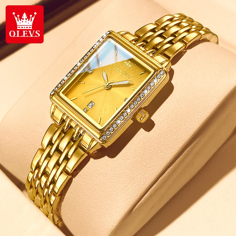 

OLEVS 9995 Роскошные женские кварцевые часы, модные классические квадратные элегантные часы с бриллиантами, водонепроницаемые, высококачественные оригинальные женские часы