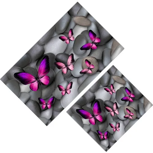 Cici Design Dark Stone Floor Purple Butterflies Closet Takımı-60x100-50x60