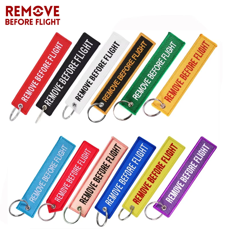 1 PC Remove Before Flight Aviation Keychain Both Sides Embroidery Multiple Colors Tag Accessories Backpack Pendant