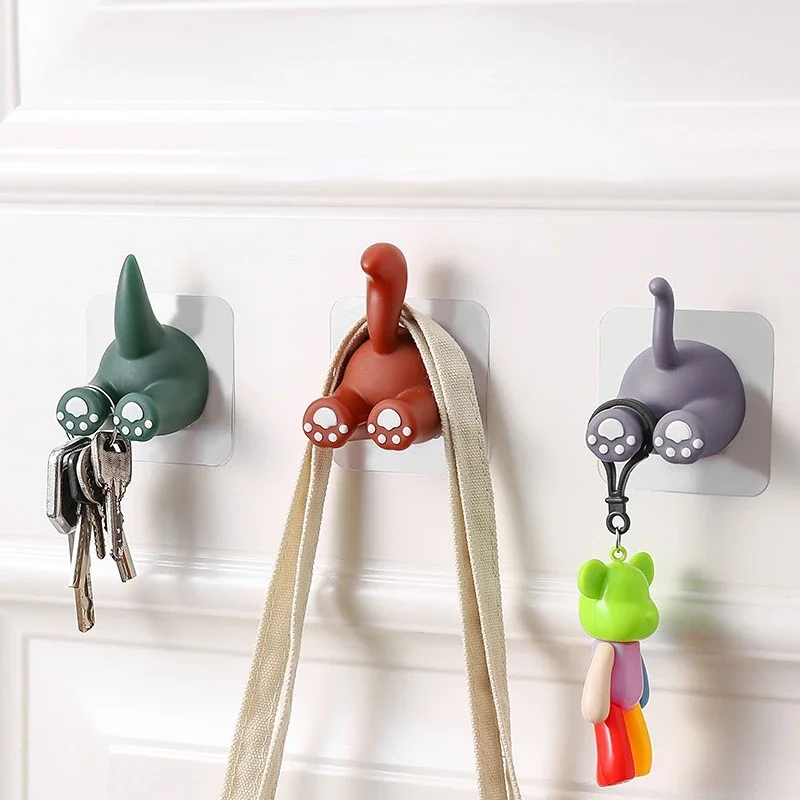 Cartoon Animal Tail Toothbrush Holder Punch-Free Wall Hook Cute Self-adhesive Bathroom Towel Hook Children Toothbrush Holder