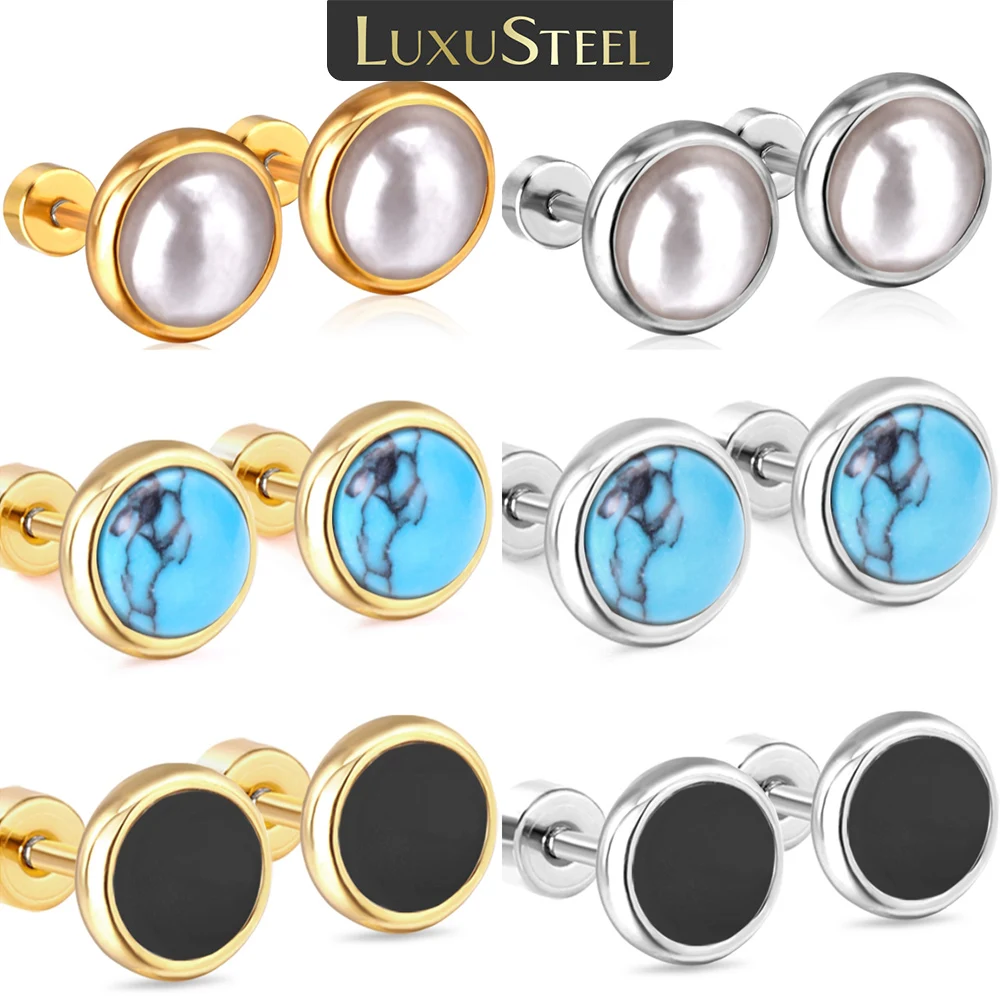 LUXUSTEEL 4-10mm Wholesale Women’s Earrings 12pairs/lots Pearl Shell Blue Tone Stud Earring for Men Jewelry Female Bijoux