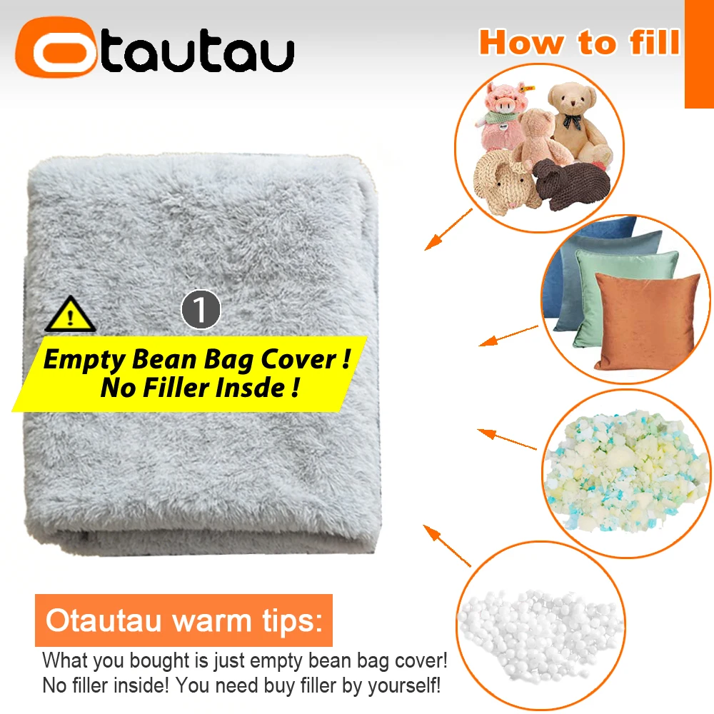 OTAUTAU Winter Christmas Bean Bag Cover Cute Fluffy Faux Bunny Fur Pouf Beanbag Cover SF624【No Filler!Need Buy Filler Yourself!】