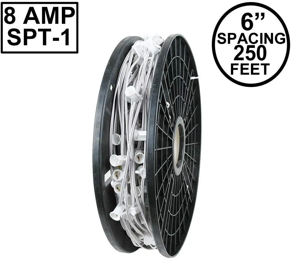 بكرة ضوء عيد الميلاد، زينة عيد الميلاد الخارجية التجارية سلك أبيض 6 بوصة تباعد، بكرة أضواء عيد الميلاد C9/E17 لـ