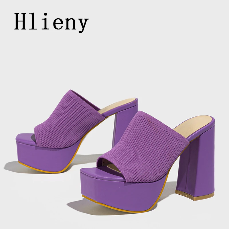 Hlieny Roma Style Knitted Platform Slippers Chunky High Heels Women Peep Toe Fashion Pumps Ladies Shoes Sandals Size 35-42