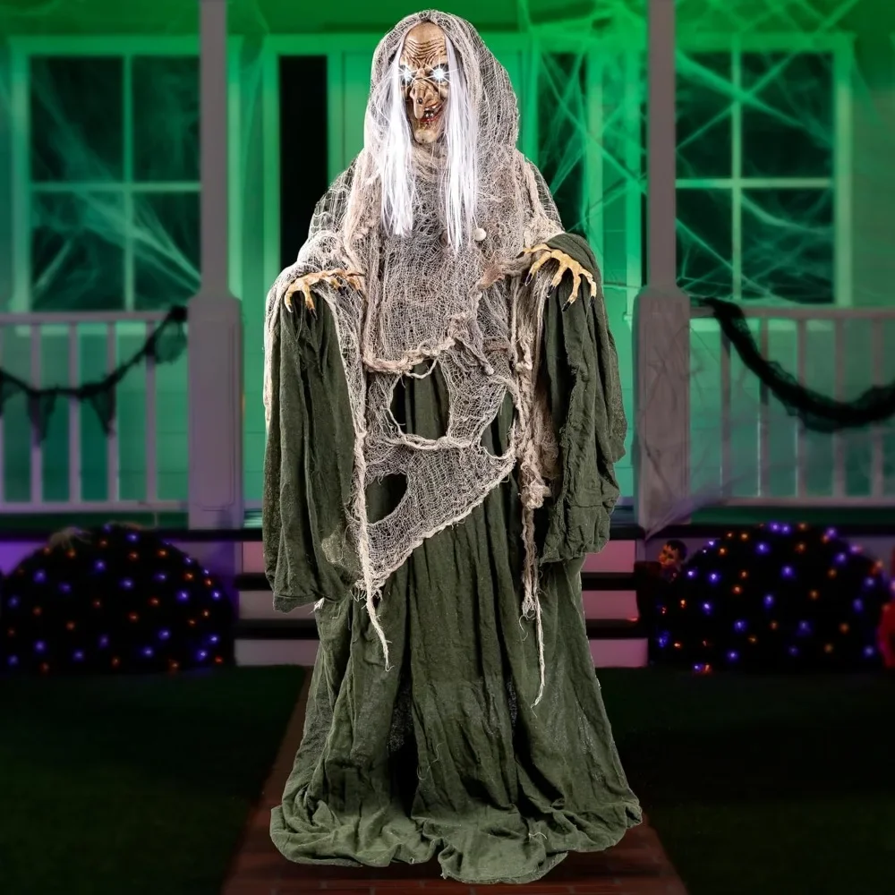 

68" Halloween Animatronics Clearance, Scary Halloween Witch Decorations with LED Eyes and Creepy Sound