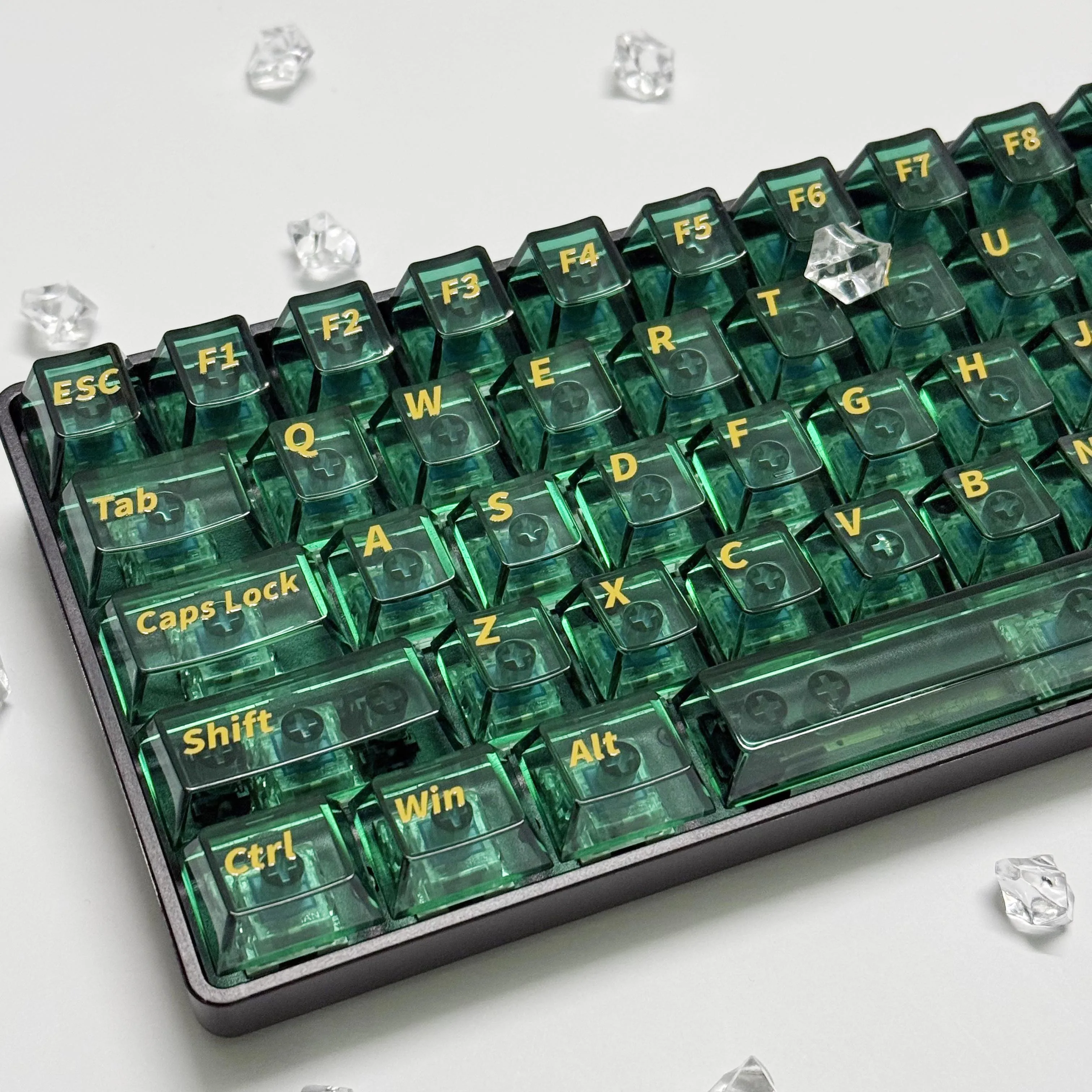 

Зеленые прозрачные кейкапы с желтыми надписями, летние, для механических клавиатур MX с раскладкой 60%, 75%, 100%