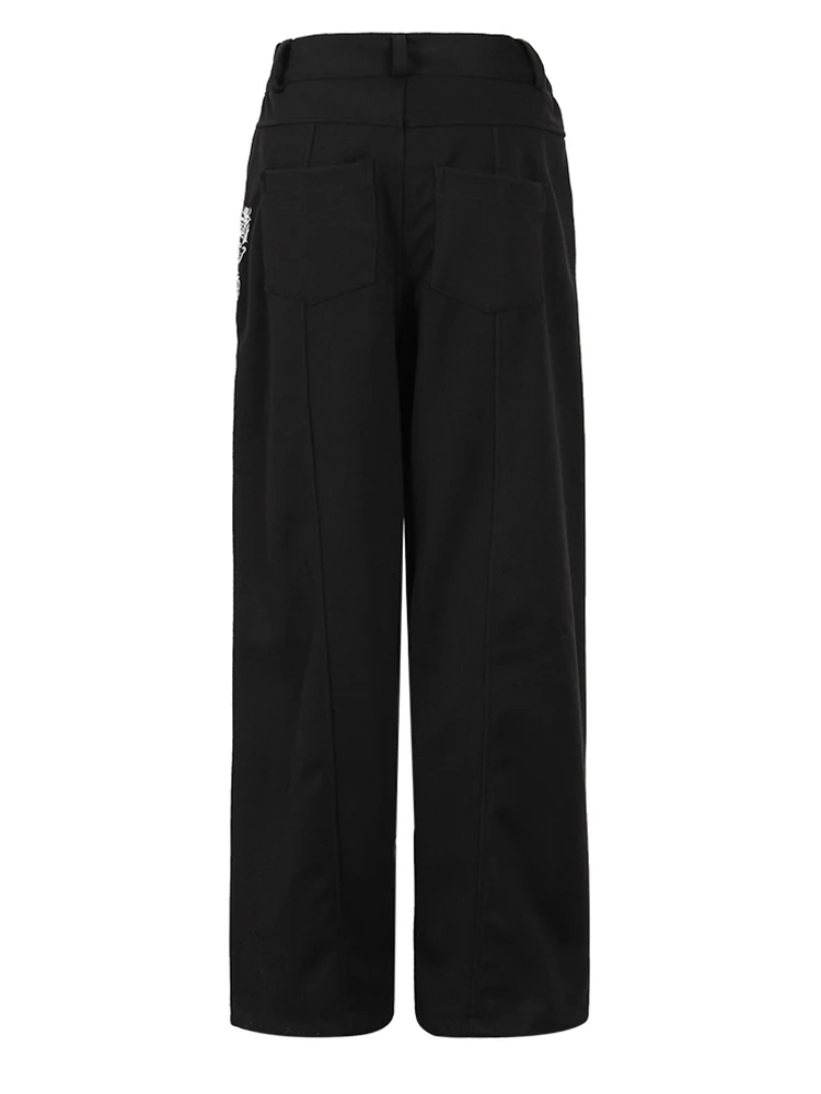 [EAM] Pantaloni lunghi a gamba larga con ricamo nero a vita alta elastica Nuovi pantaloni larghi da donna Moda Primavera Autunno 2024 CPG1002