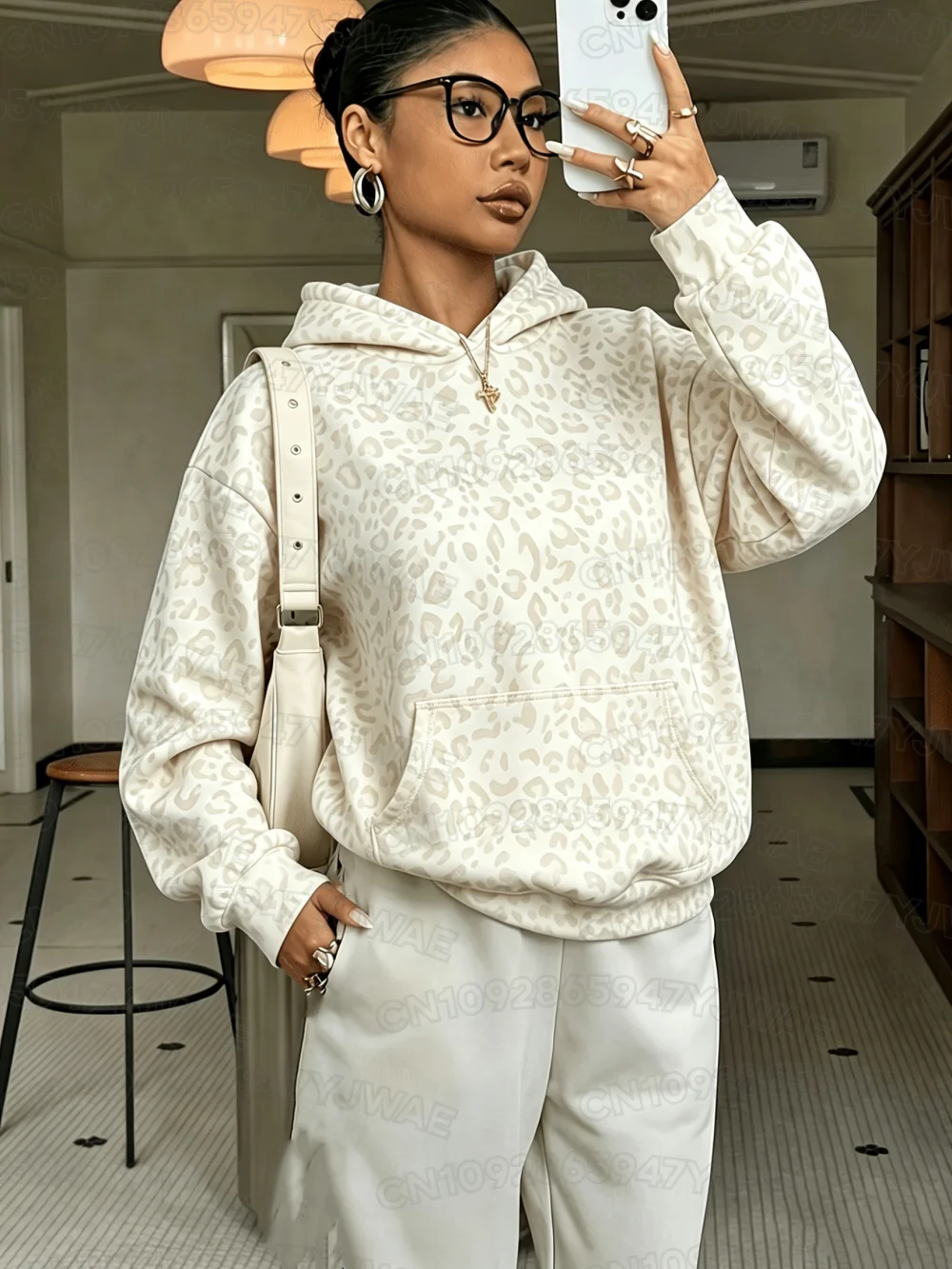Herbst- und Winter-Sweatshirt für Damen mit Leopardenmuster, Kapuzenpullover, Unisex-Pullover, Hip-Hop-Hoodie für Männer – Detail 5