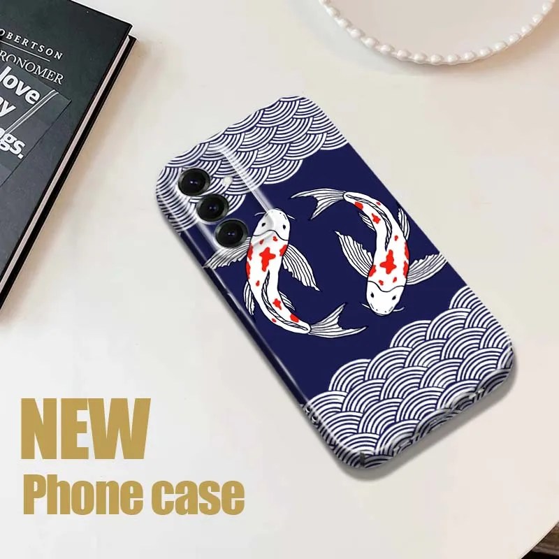 Blue Wave Koi Fish Phone Case For Samsung Galaxy S26 S25 S24 S23 S22 S21 FE Lite Plus Ultra Film Hard Shell
