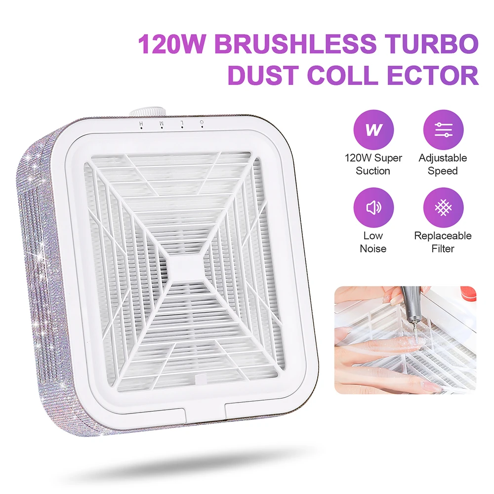 

120w Brushless Turbo Nail Dust Collector Strong Suction Nail Vacuum Cleaner Speed Adjustable Nail Art Manicure Extractor Fan