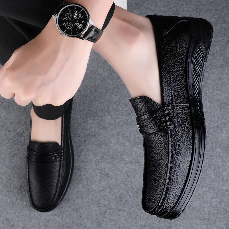 Genuine Leather Men Casual Shoes Handmade Slip on Platform Walking Shoes Outdoor Footwear Driving Loafers Breathable Sneakers