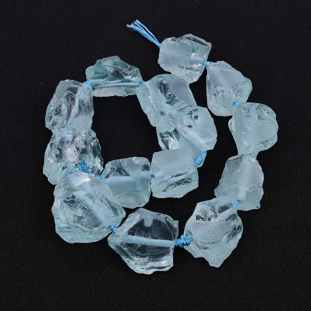 APDGG Natural Aquamarine Color Blue Glass Big Quartz Rough Nugget Loose Beads 16\