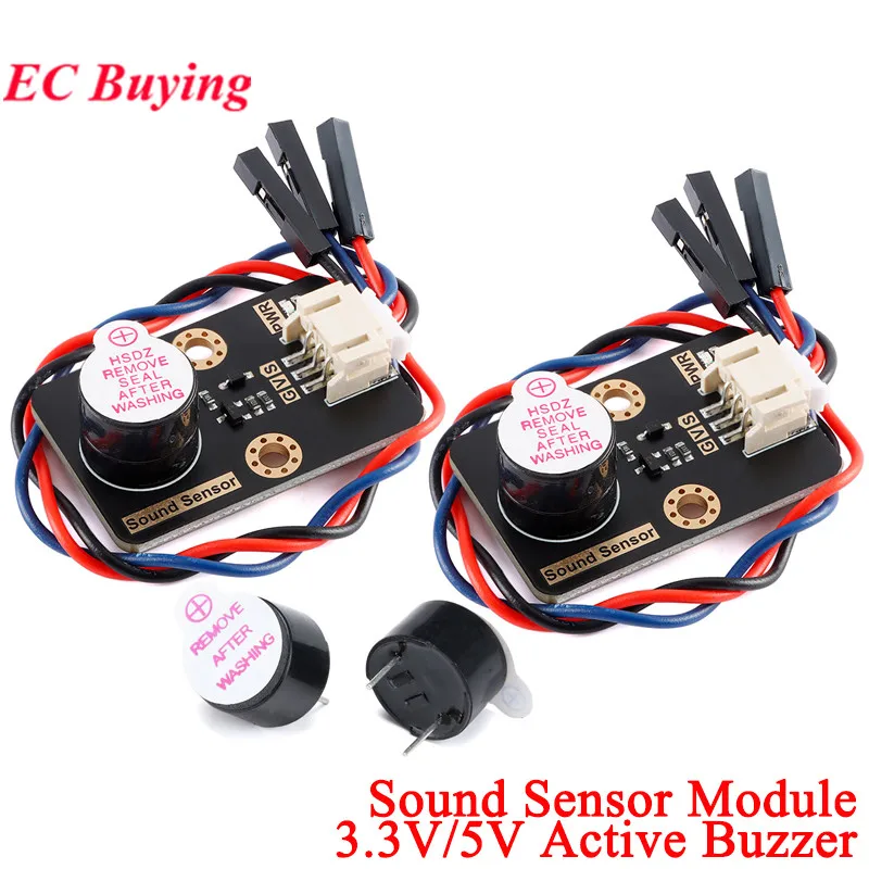 2Pcs/1pc Sound Sensor Active Buzzer Module 3.3/5V PH2.0-3pin (With 3P-PH2.0 To DuPont 2.54 Female Wire) For Arduino Stm32 ESP32