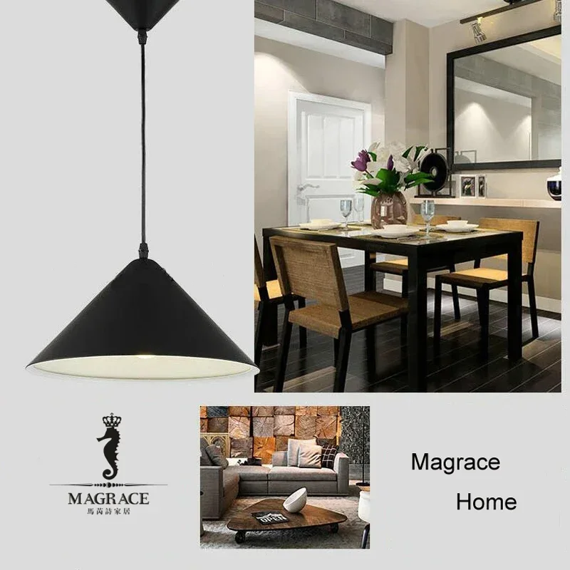 

Minimalism Cone Modern Pendant Lights For Dining Room White/Black/Yellow Color Aluminum Hanging Lamp Fixtures E27 Droplight