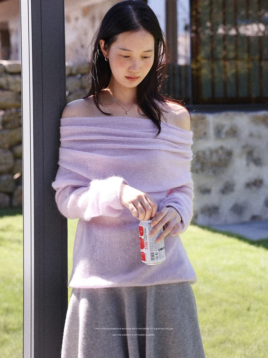 

Женский вязаный свитер Lalaglow на одно плечо, легкий, дышащий, корректирующий фигуру, комфортный, теплый, с длинными рукавами