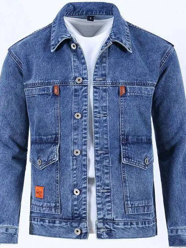 

Износостойкая повседневная мужская джинсовая куртка на весну-осень, свободный крой, большие размеры, рабочая одежда, молодежный стиль, длинный рукав, цвет