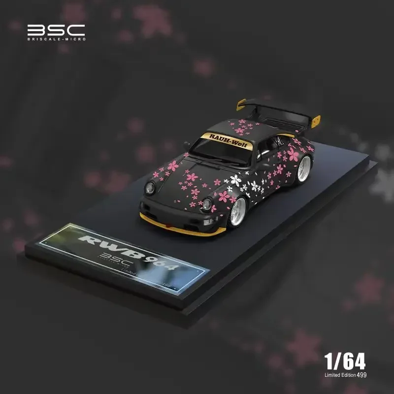 BSC 1:64 RWB 964 White 667 Black Sakura Diecast Diorama Car Model Collection Miniature Time Micro