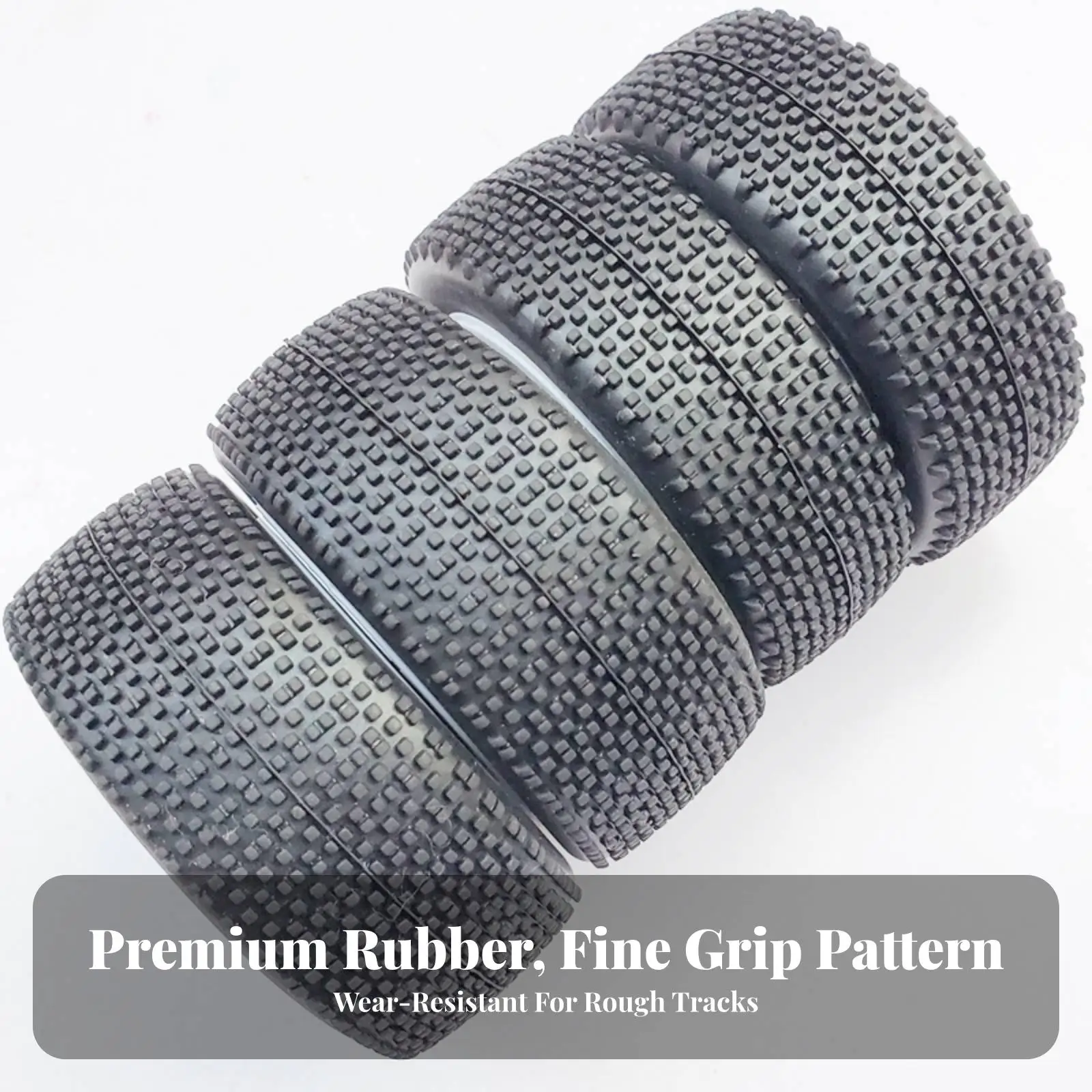 4 Pieces 12mm Hex Wheel and Tire Set | Unglued Construction, Internal Reinforcing Ribs, RC Tires with Inserts, for Buggies